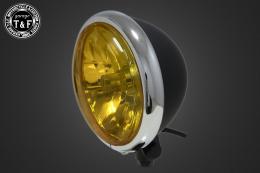 5.75インチLEDバルブベーツライト(メッキリム/マットブラックボディ)イエローレンズ仕様+各種ステーSET